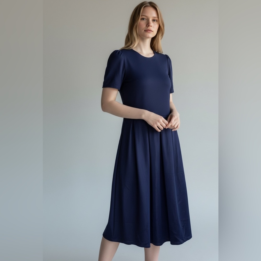 LuLaRoe New With Tags* Navy Short-Sleeve Fit-and-Flare Midi Dress